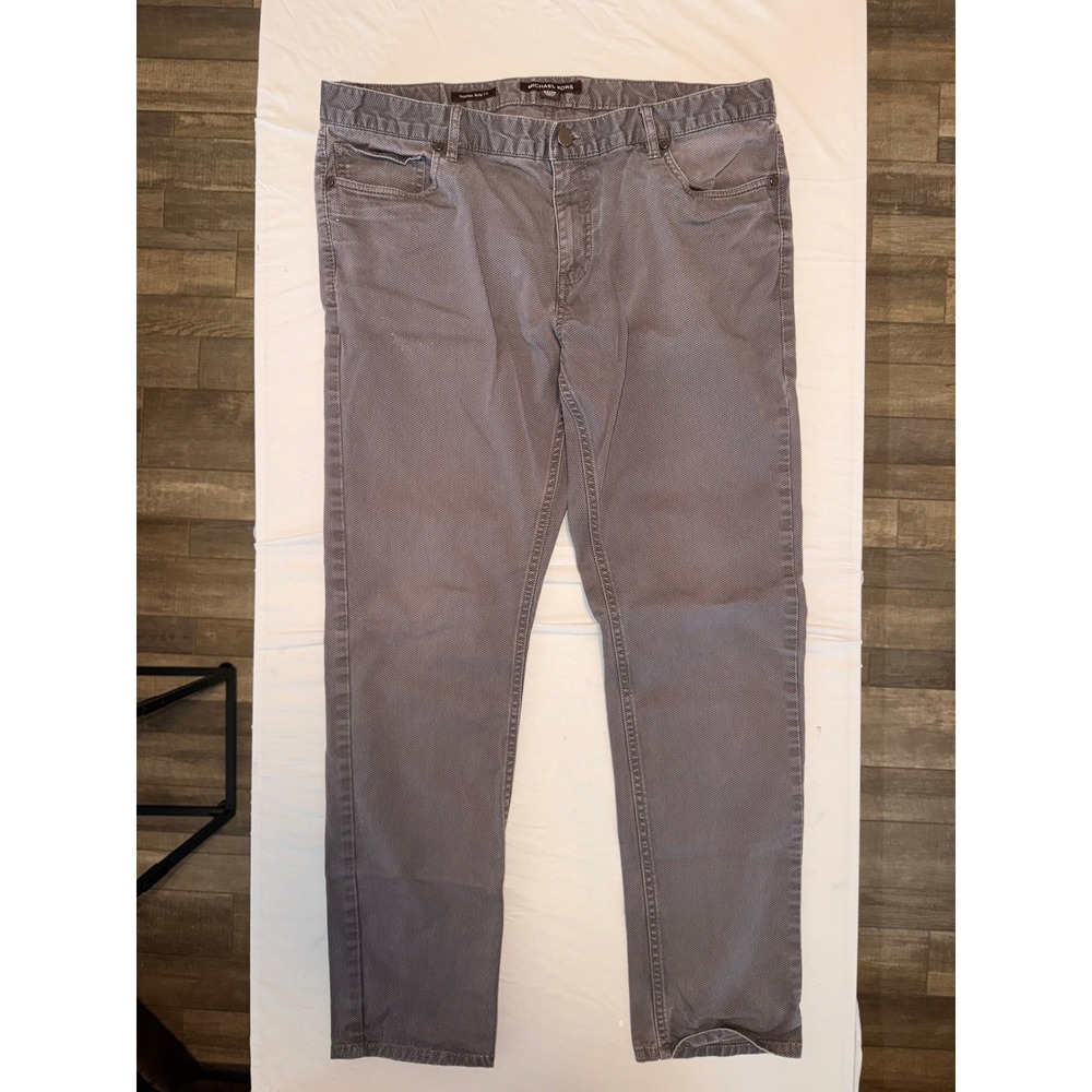 Michael Kors Mens Parker Slim Fit Grey Textured Pants 34x30 Cotton Stretch